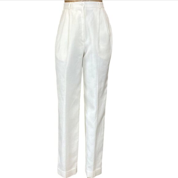 Talbots High-Waisted Lined Linen Blend Pleated  Cuffed White Trousers Sz 4 #291P - Picture 1 of 12